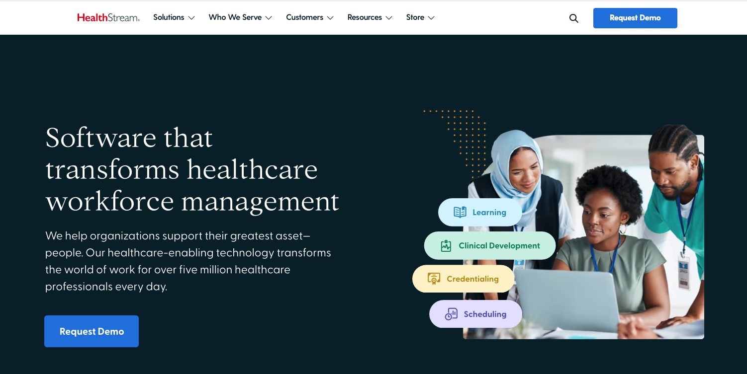 screenshot of HealthStream website landing page